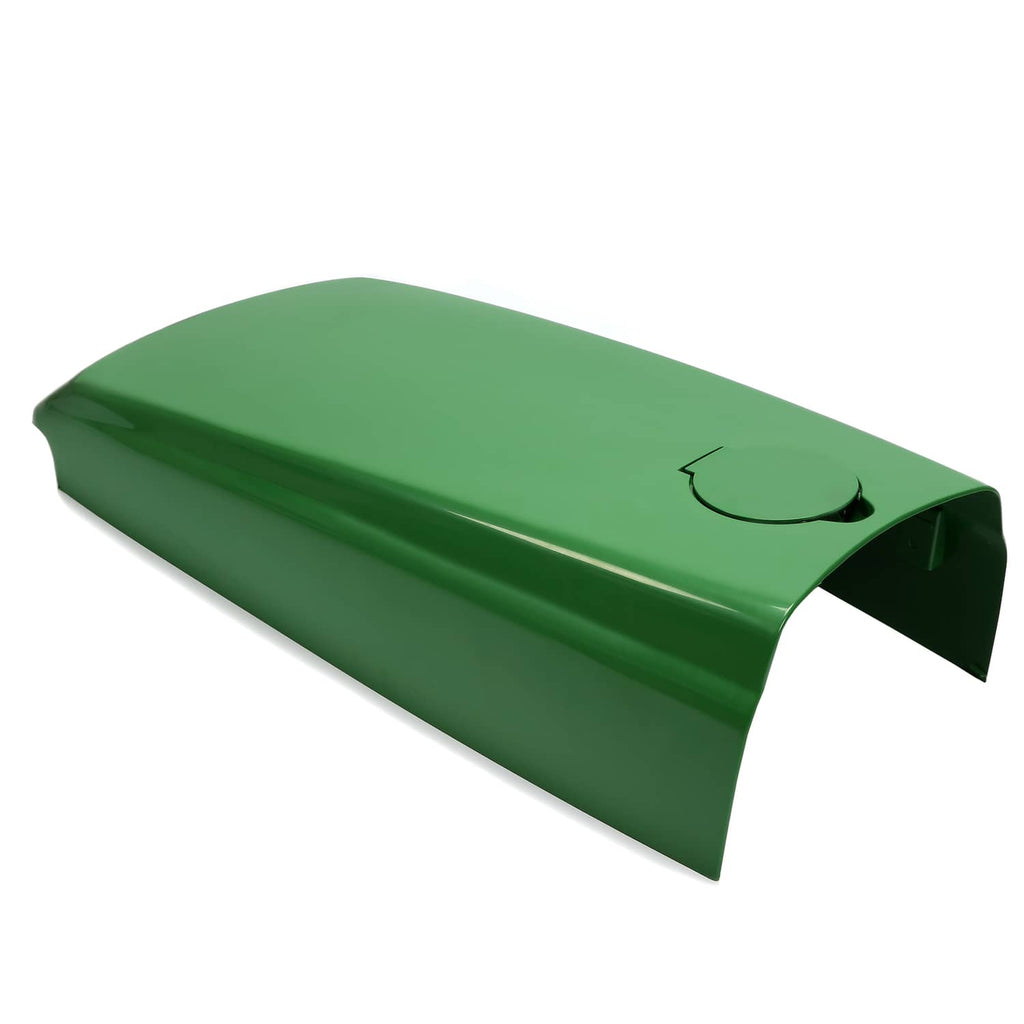 Green tractor upper hood with fuel door cutout and open end