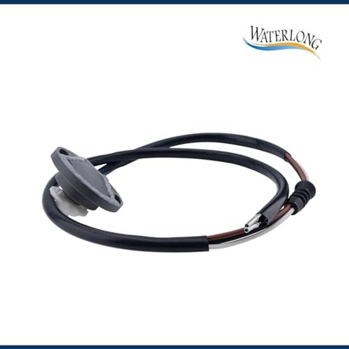 Sensor connector pigtail with gray base, black cable loop, and ribbed plug