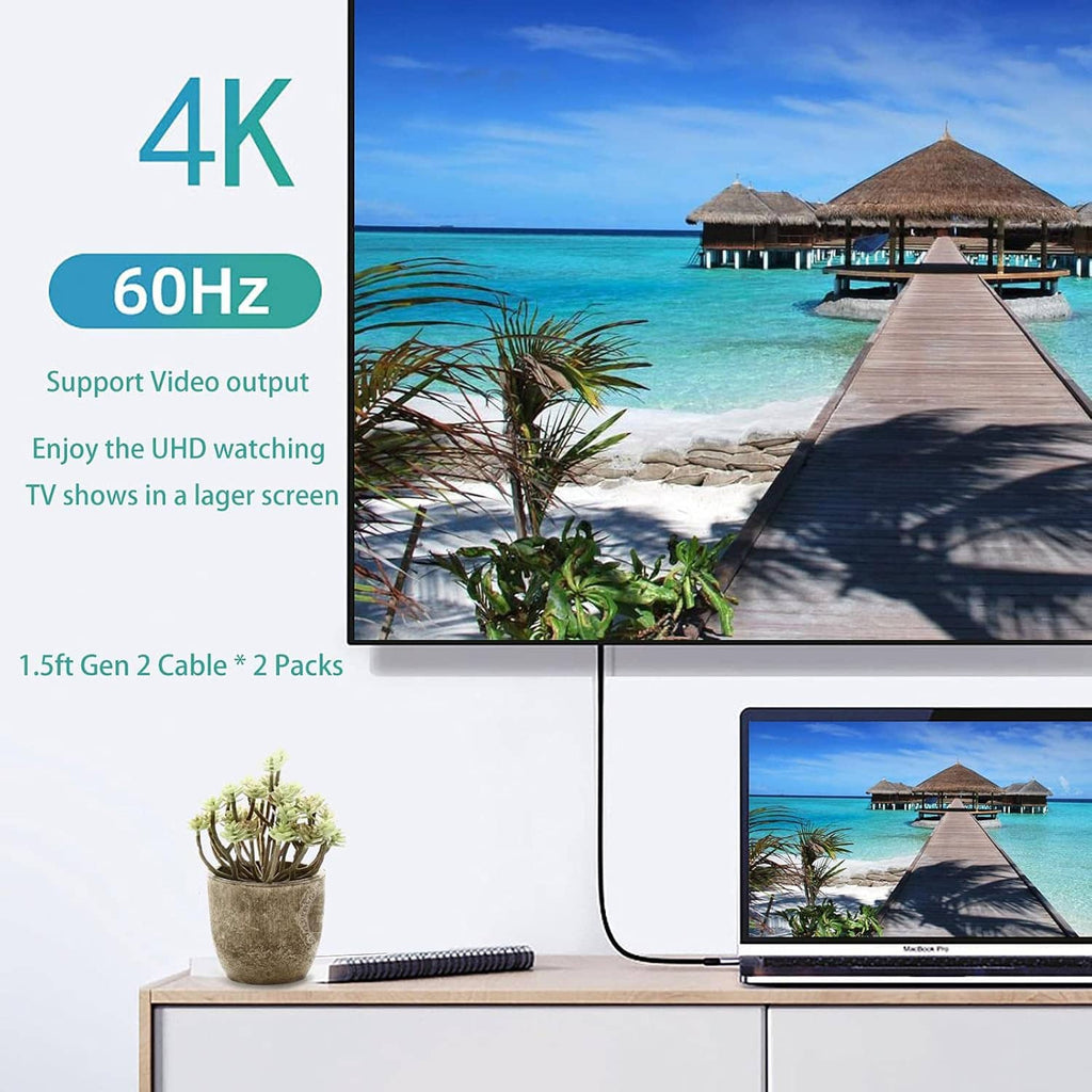 USB-C to USB-C cable used for 4K video output, black braided cable and silver connectors