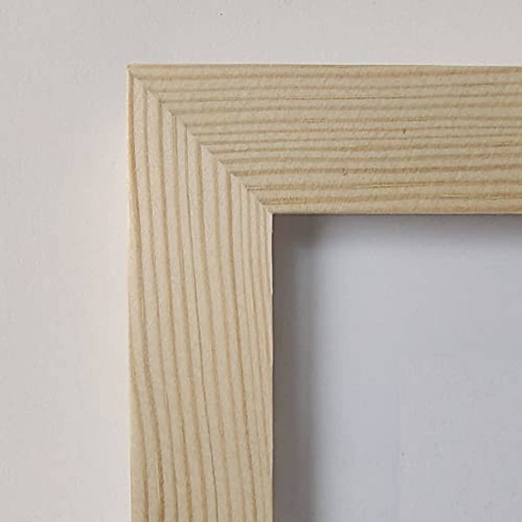 6x6 square solid wood photo frame corner detail, light natural wood grain