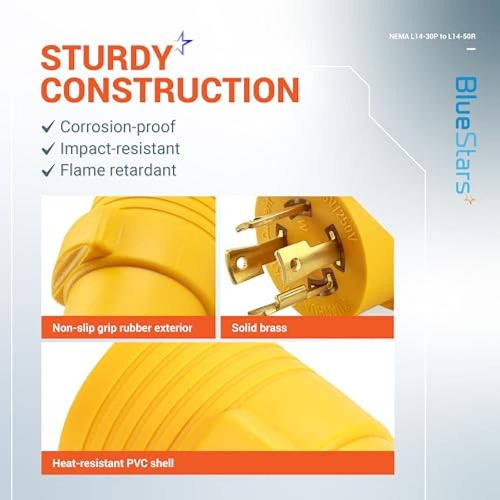 Yellow twist-lock adapter with non-slip rubber exterior and solid brass contacts