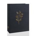 Black photo album cover with gold botanical tree illustration design