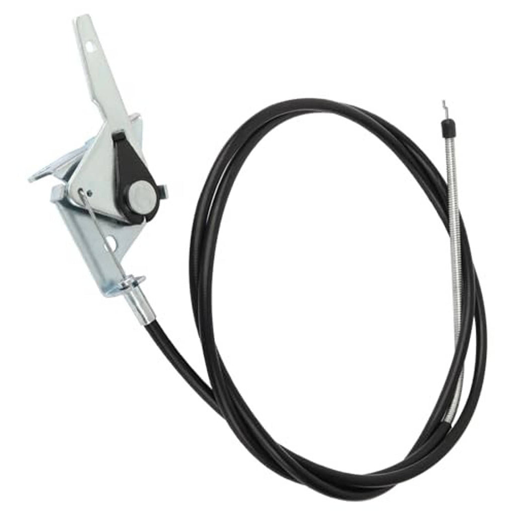 Throttle and choke control cable with black housing and silver metal bracket assembly