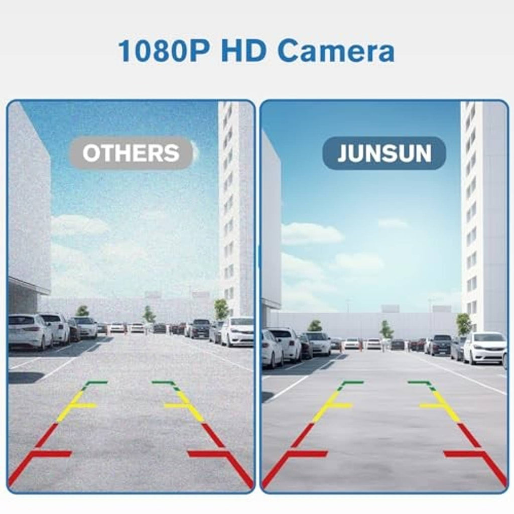 1080P HD backup camera view with parking guidance lines on display