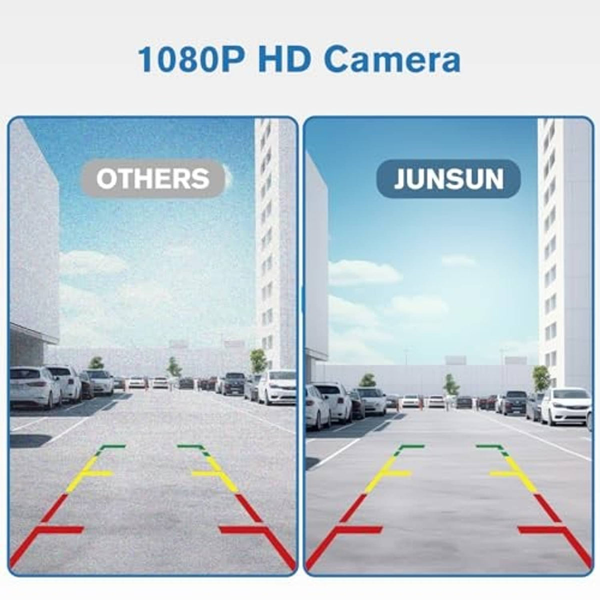 1080P HD backup camera view with parking guidance lines on display