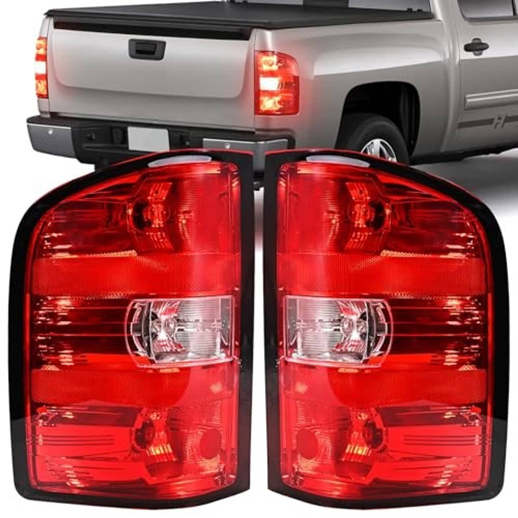 Pair of red rear tail lights with clear reflector lenses and black trim