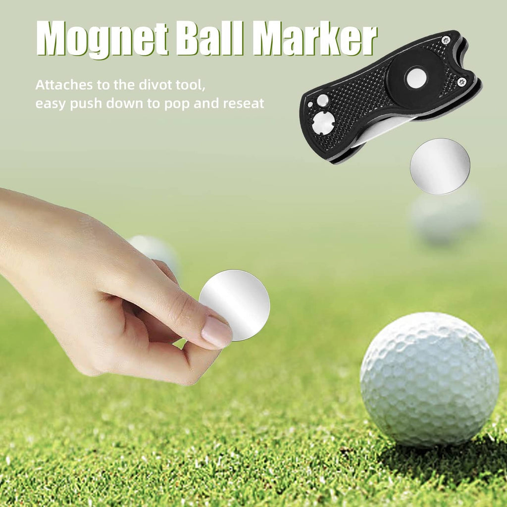 Magnetic ball marker divot tool with black textured handle attachment