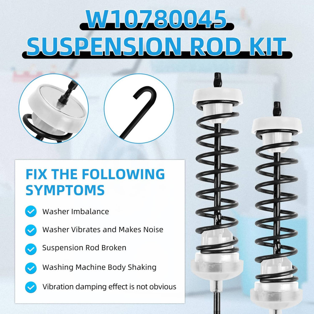 Pair of washer suspension rods with black springs and white top and bottom caps