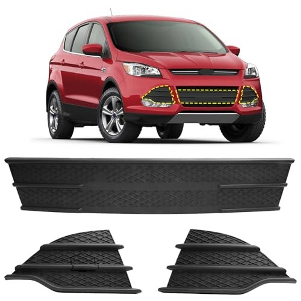 Front lower grille insert set, black mesh panels with side vent slats