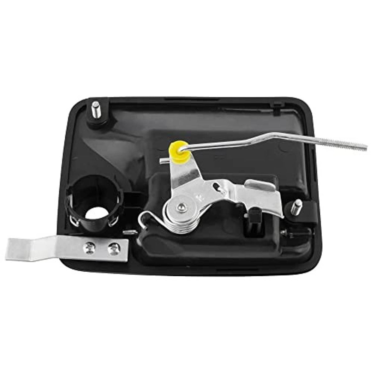 Exterior door handle housing with internal latch hardware, dark gray/black