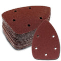 Triangular hook-and-loop detail sanding sheets, dark red-brown, 5 holes; stacked set