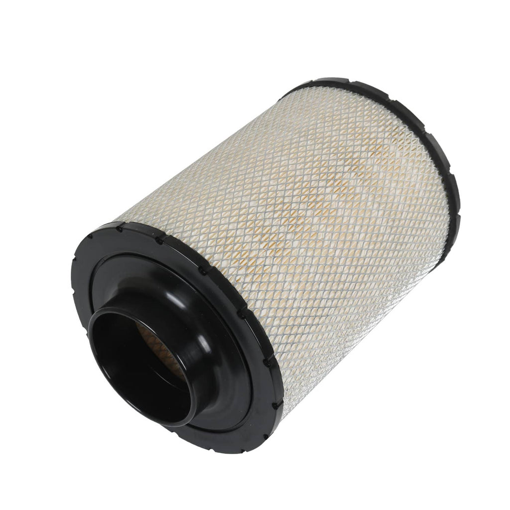 Air filter cartridge side view with light mesh pleats and black outlet end cap