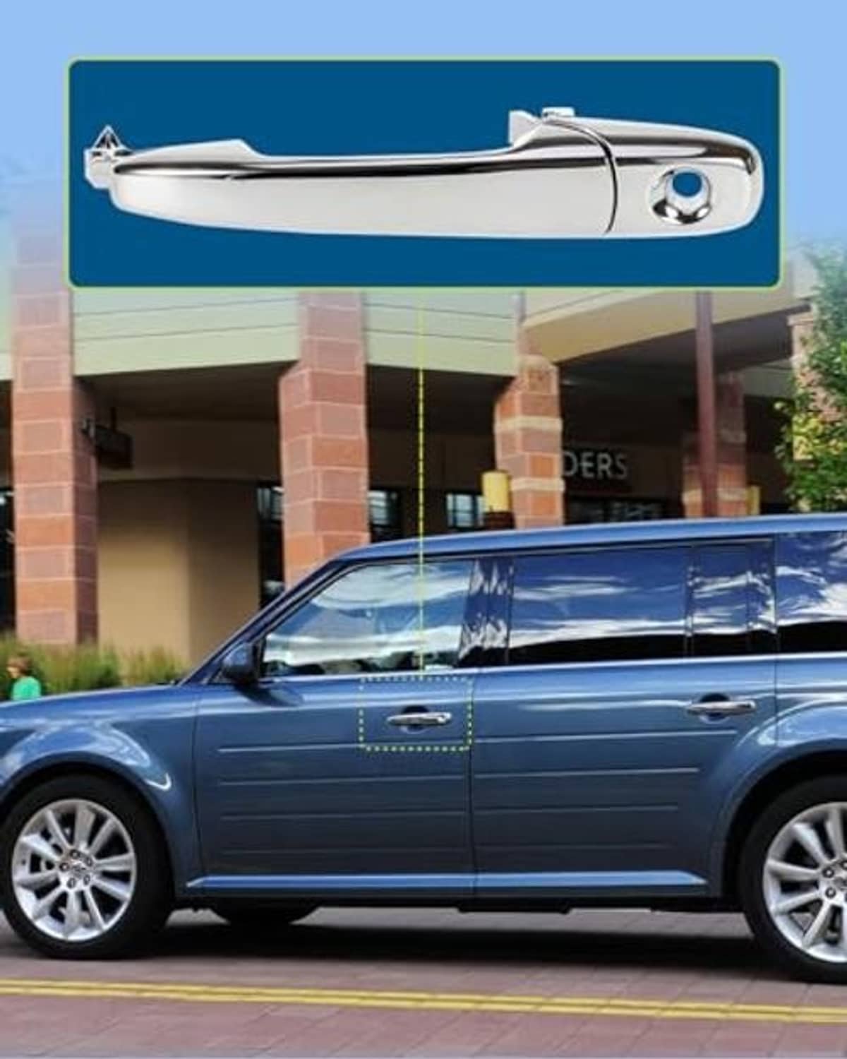 Exterior chrome door handle replacement highlighted on SUV driver-side door