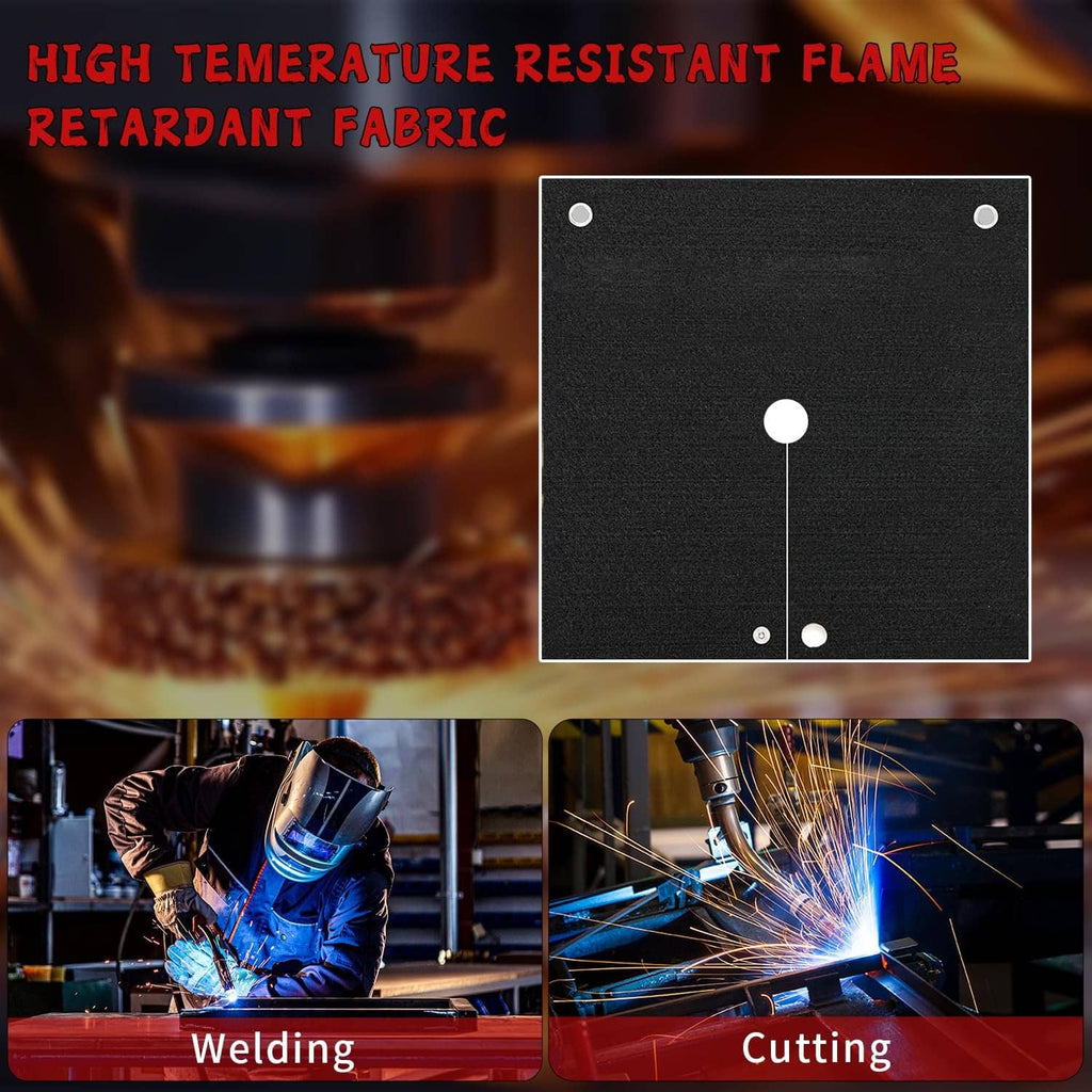 Black welding fireproof blanket with grommets in use for welding and cutting