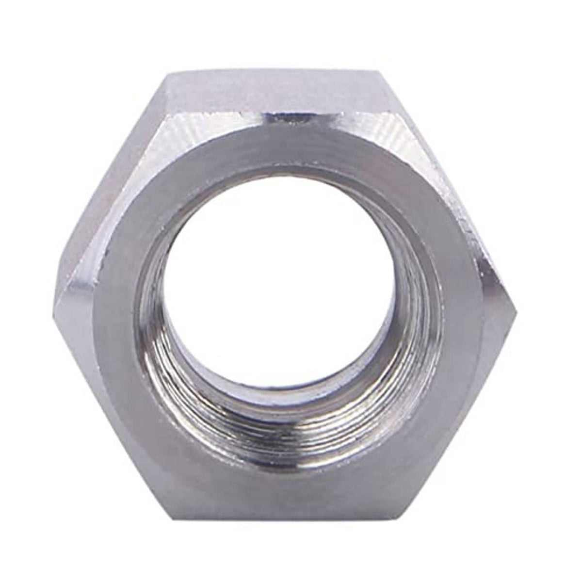 Stainless steel 304 full hex coupling showing hex interior opening with female threads