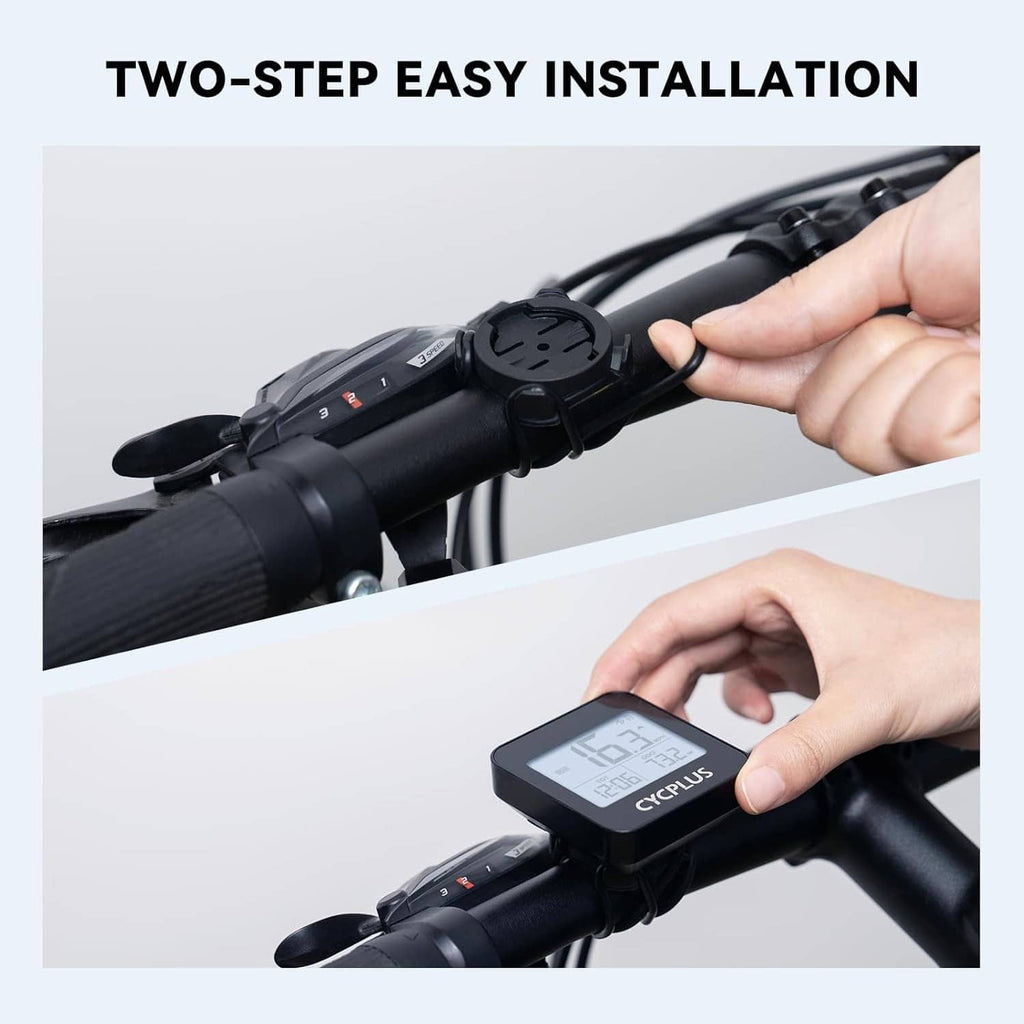 Bike computer on handlebars with hands installing using a two-step setup