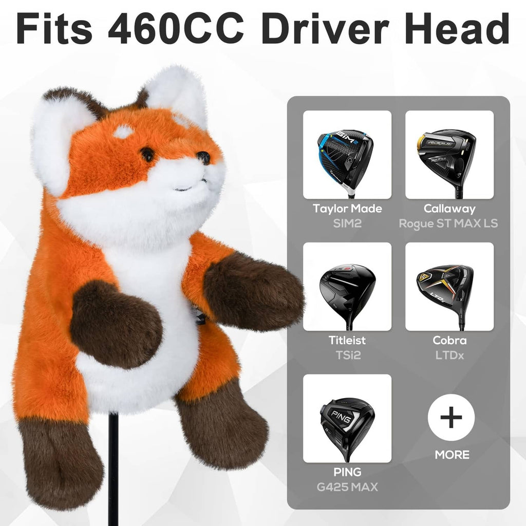 Fox plush driver headcover for 460cc driver, orange and white with brown limbs