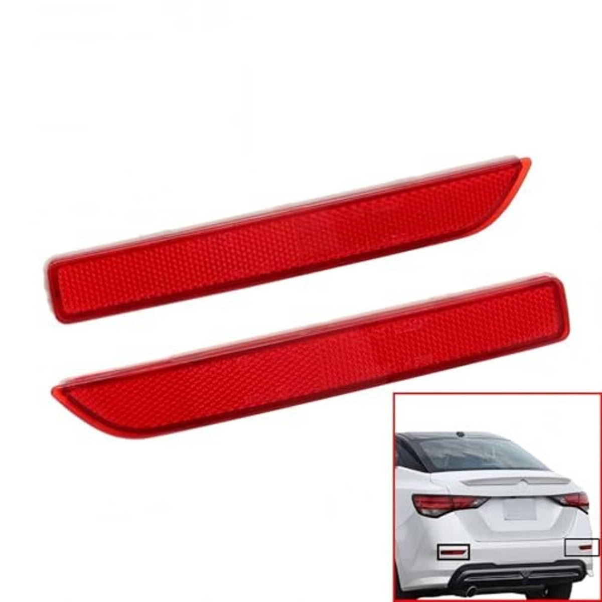 Red rear bumper reflector lenses, angled pair with installation inset