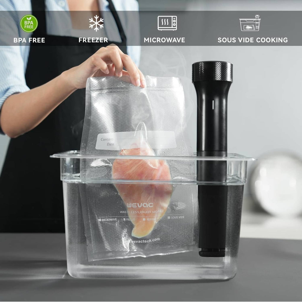 Vacuum sealer bag set in use, silver pouch placed in vacuum chamber