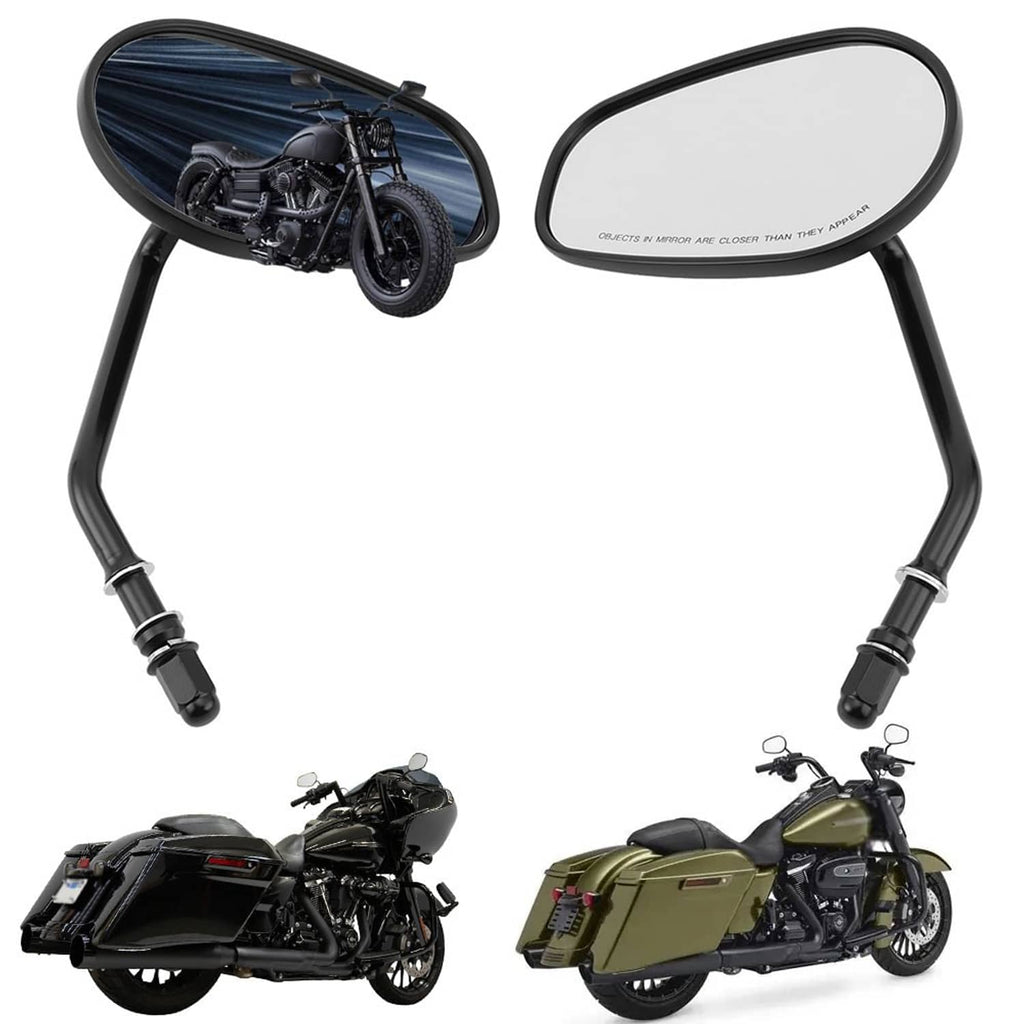 Matte black rearview mirror pair with curved stems for motorcycle handlebar mounting