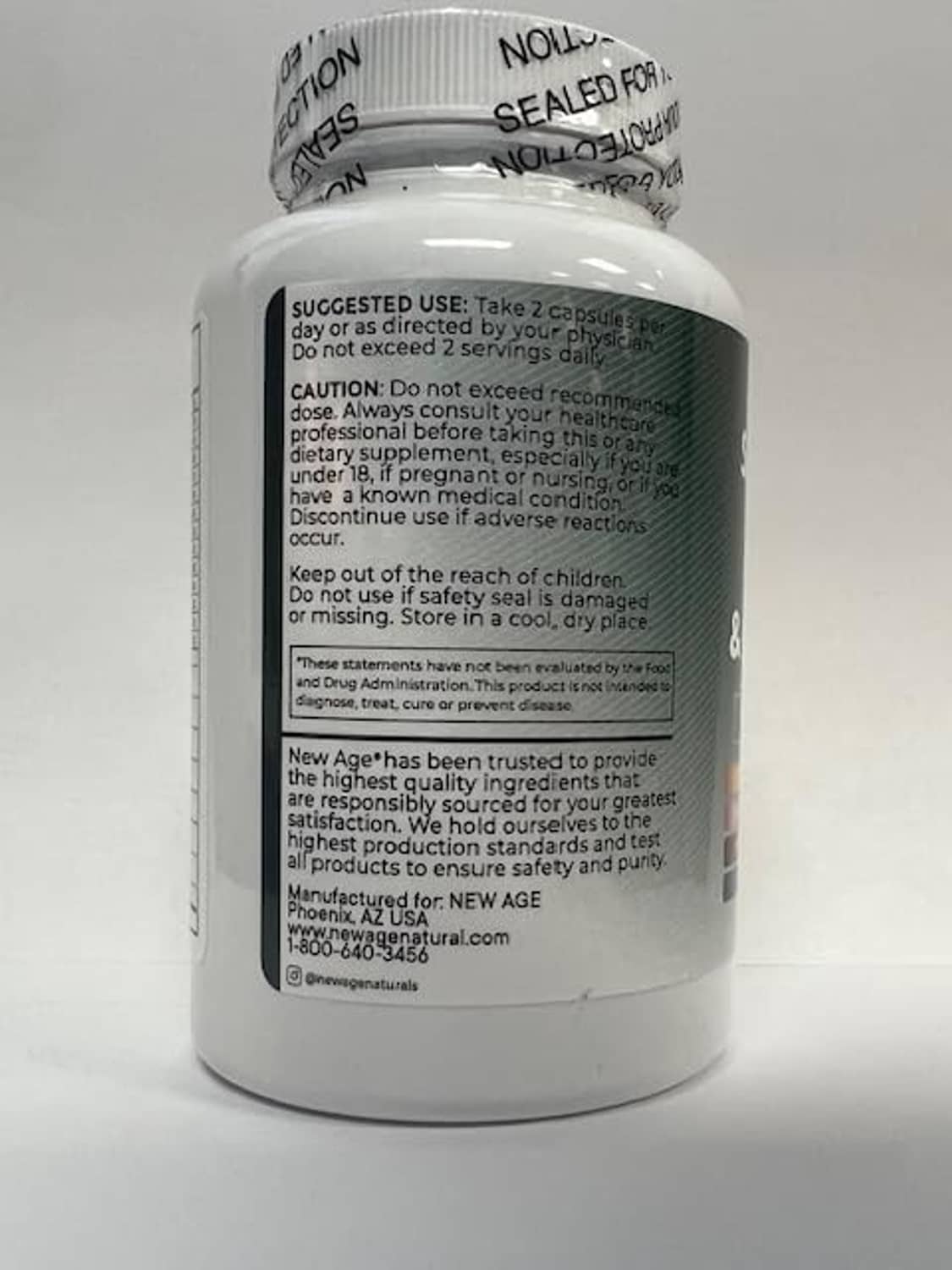 Back label on Selenium, zinc, iodine dietary supplement bottle
