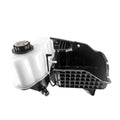 Engine coolant overflow recovery reservoir tank and cap, white with black mounting assembly