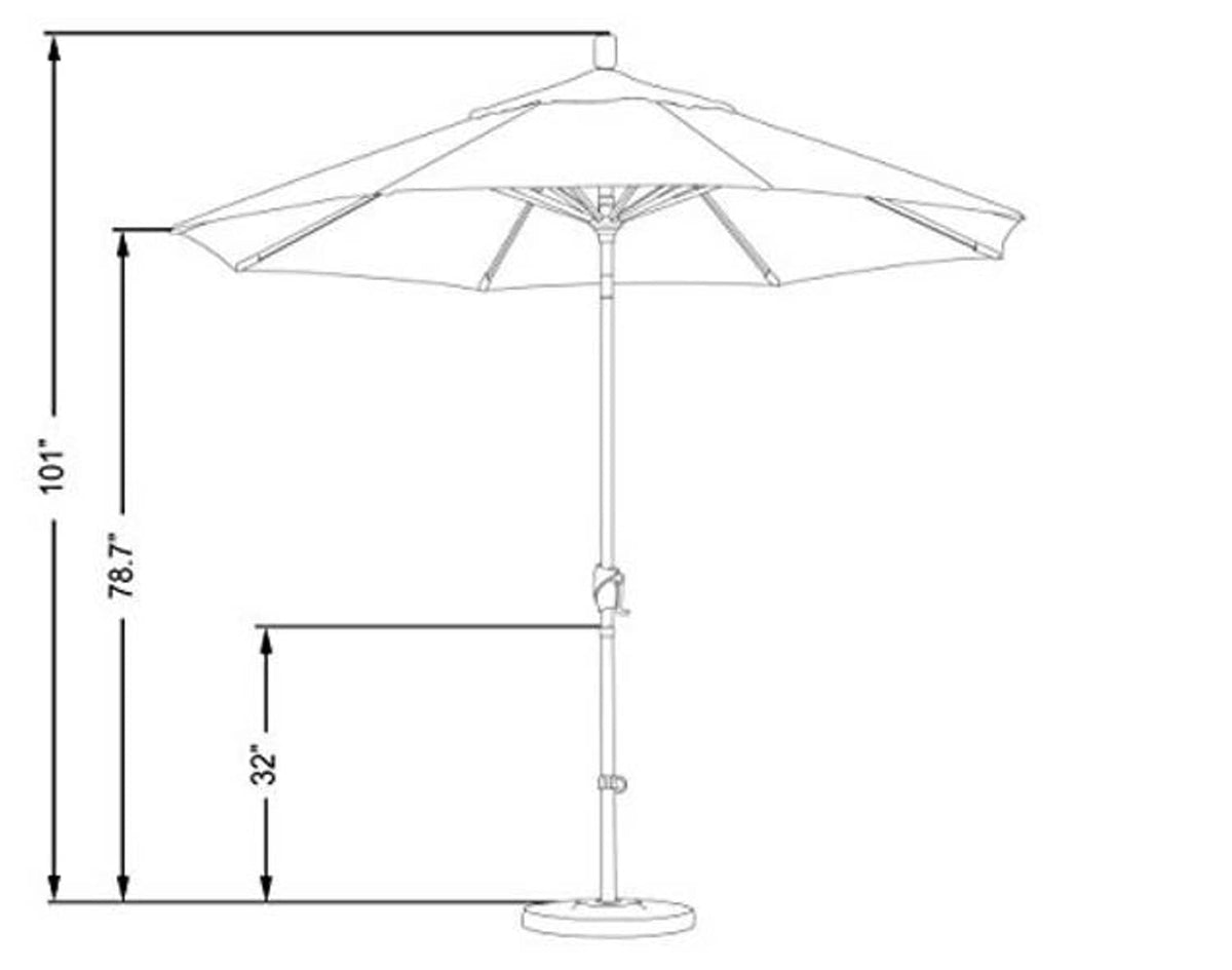 Market umbrella size diagram showing height and crank lift dimensions
