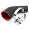 45° silicone hose elbow coupler reducer, black with red inner lining and stainless T-bolt clamps