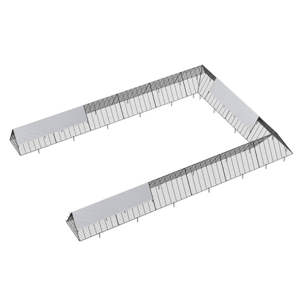 Portable chicken tunnel with long rectangular wire mesh panels, open ends