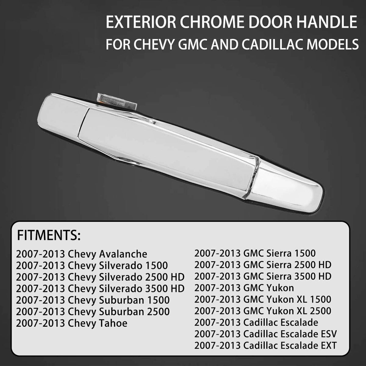 Chrome exterior door handle, rectangular pull with circular key opening