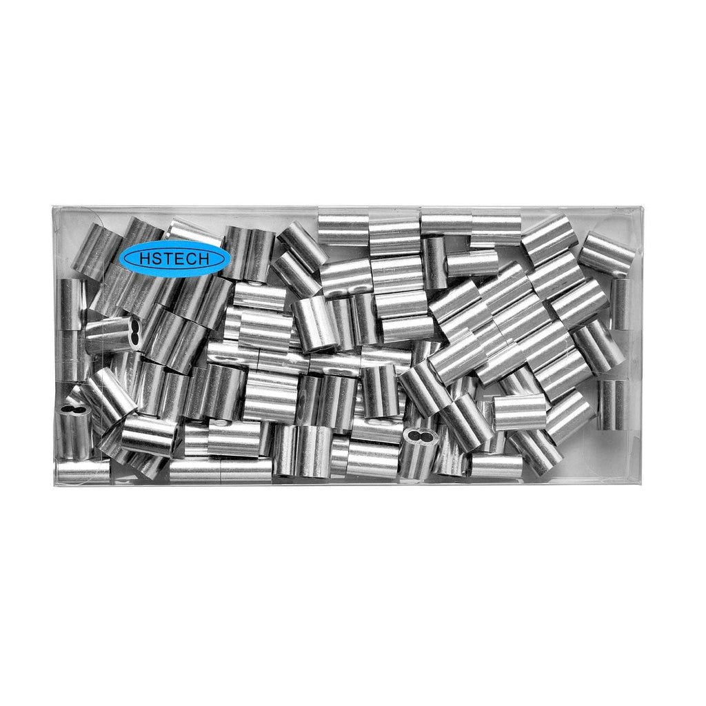 Aluminum crimping loop sleeve ferrules in a clear tray, assorted 100-pack