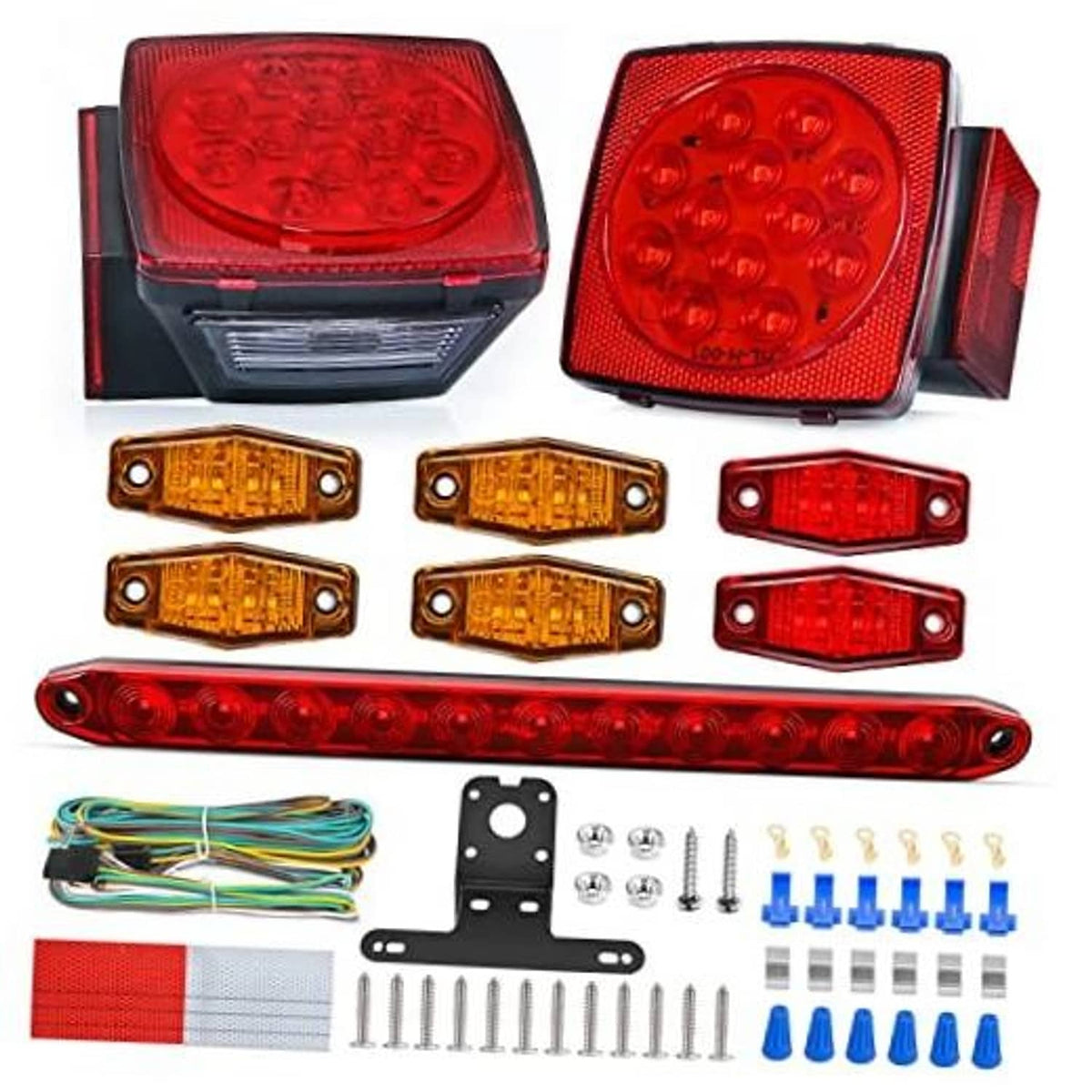 LED square stop/turn/tail trailer light kit with amber marker lights and wiring harness