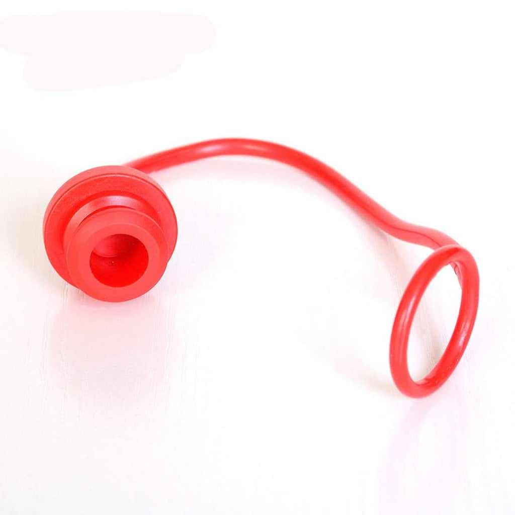 Red hydraulic dust cap with tether loop and open protective cup end