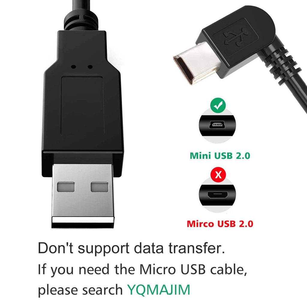 USB-A to mini USB 2.0 charging cable, black connector ends and coiled cord