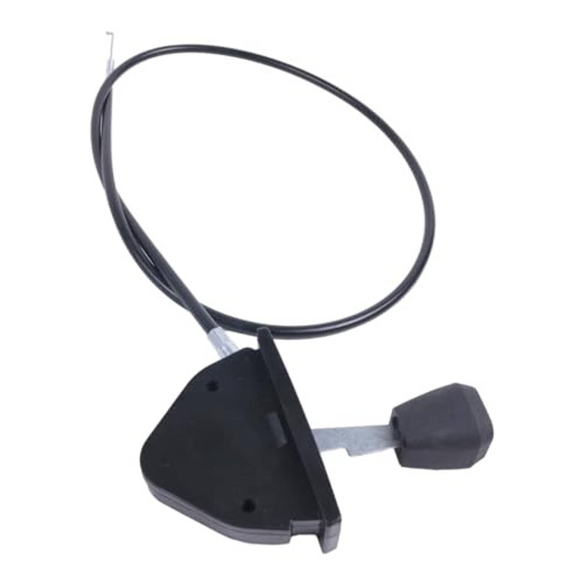 Throttle control lever with black cable loop and dark rubber hand grip.