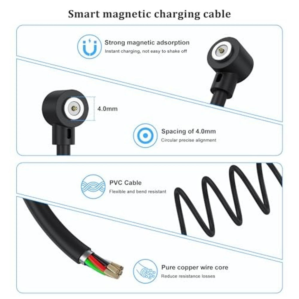 Black magnetic charging cable with round port head and flexible PVC sheath