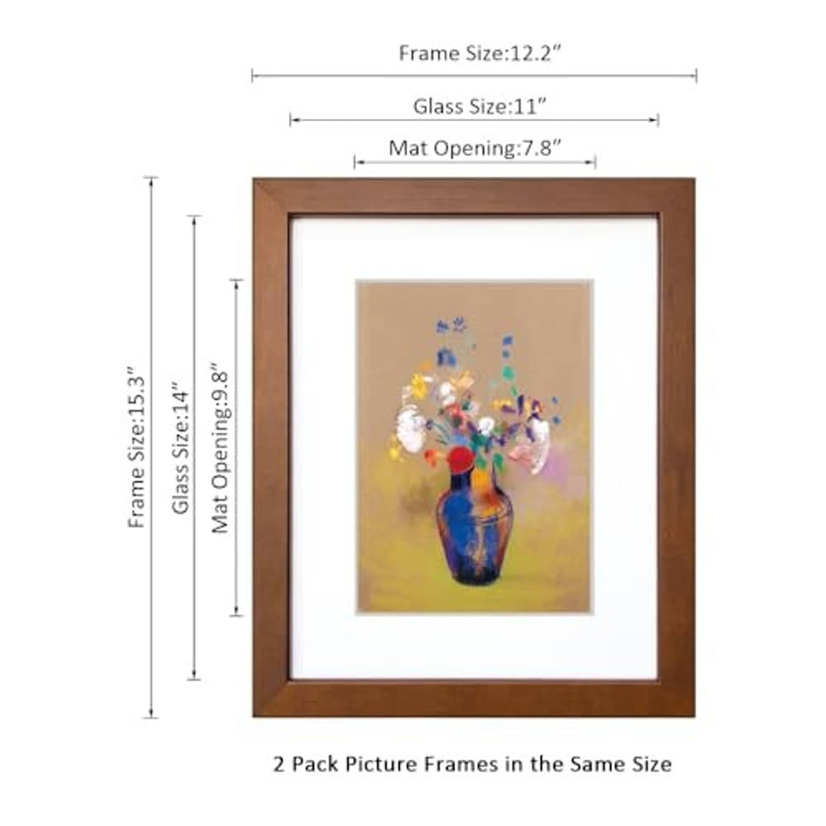 Brown 11x14 picture frame with white mat and glass opening