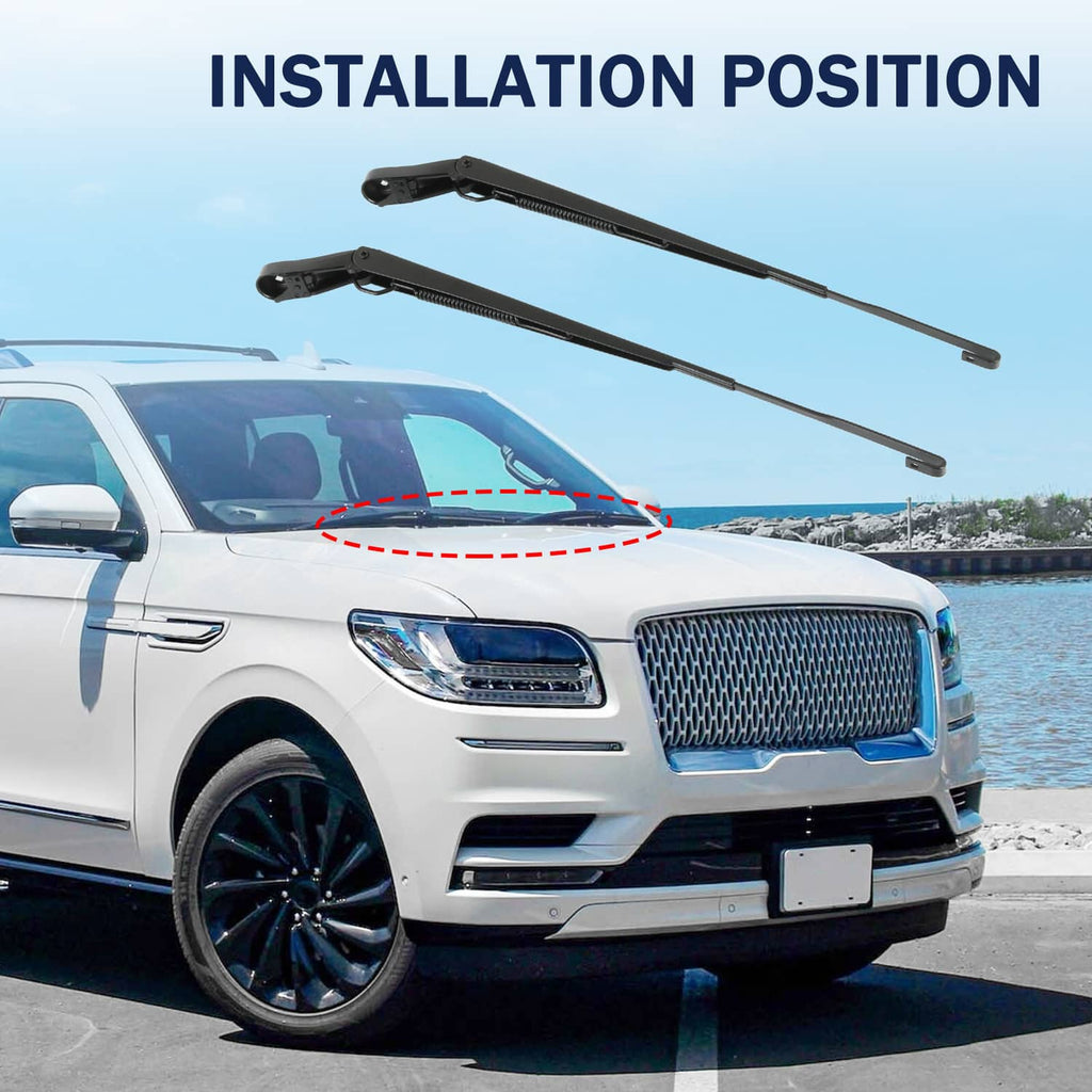 Front windshield wiper arms positioned over the vehicle windshield