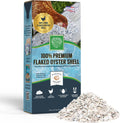 Flaked oyster shell bag with a pile of white shell flakes in front