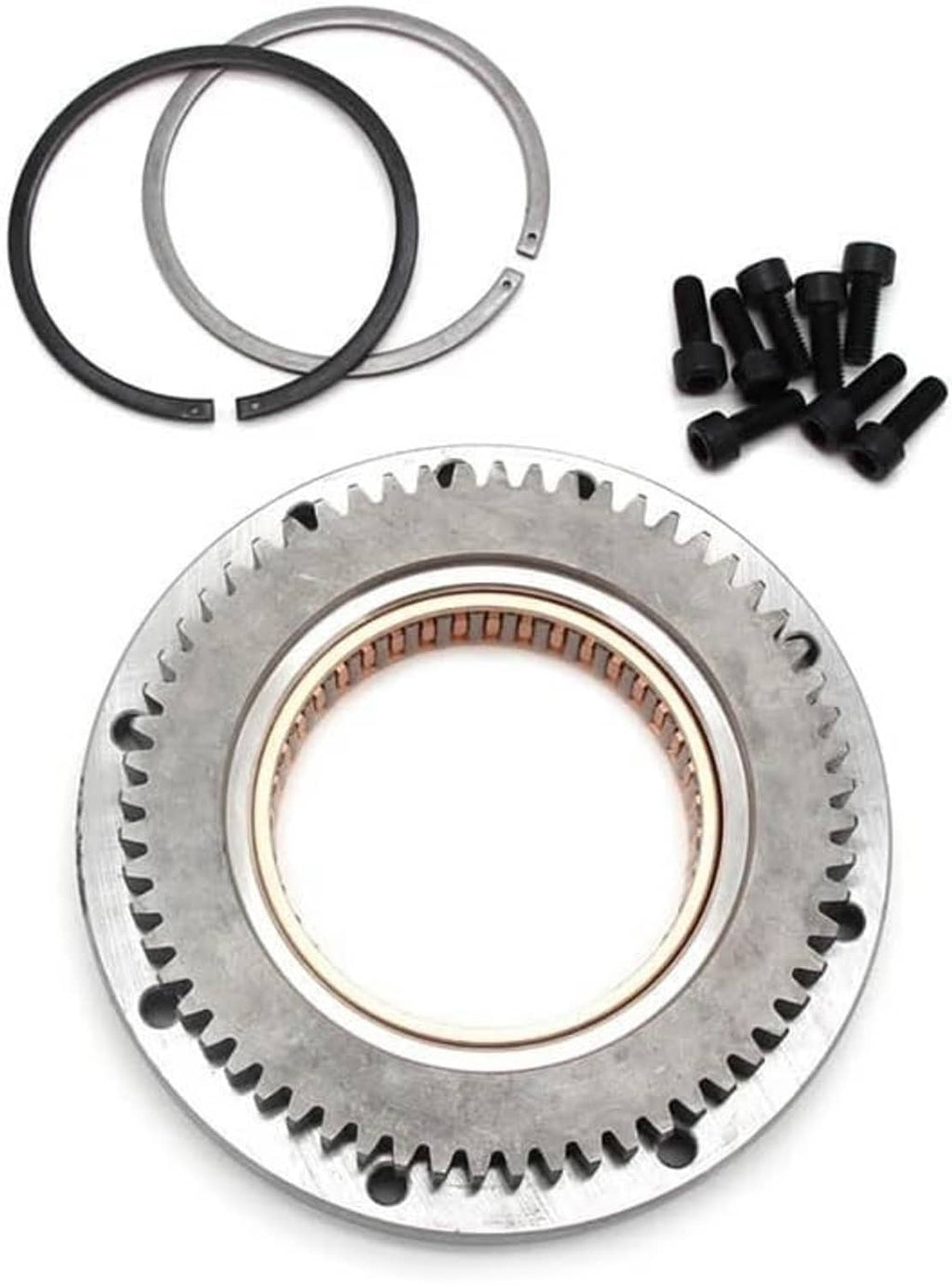 Clutch gear plate set with inner ring, two O-rings, and black bolt fasteners