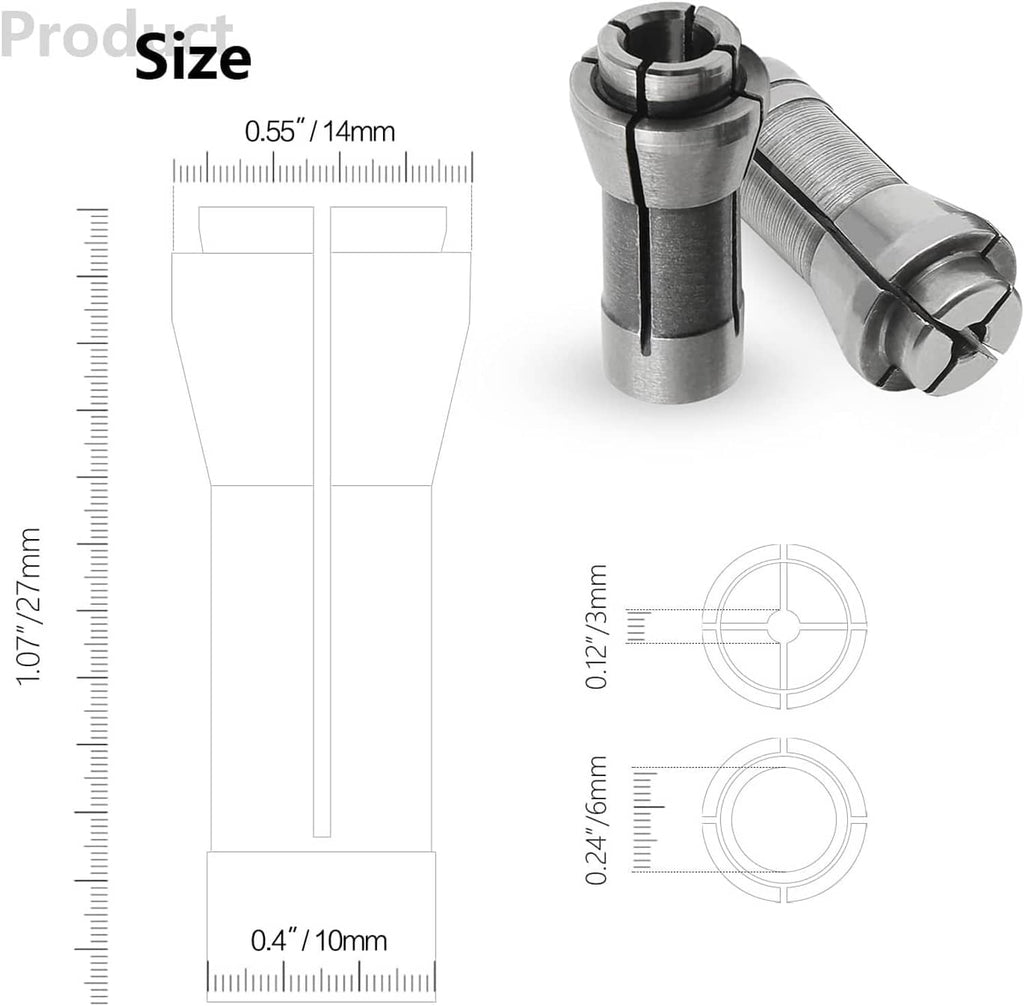 Die grinder collet with threaded chuck opening and locking band on metal body