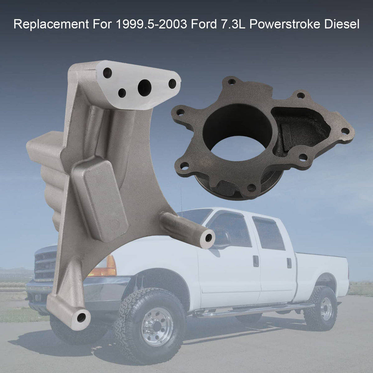 Turbo pedestal and exhaust housing components, silver pedestal with black outlet housing