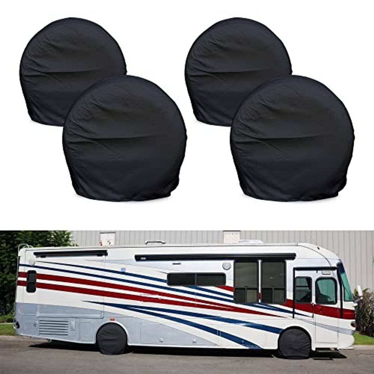 Set of 4 black RV wheel/tire covers, rounded domed covers for outdoor storage