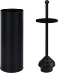 Matte black toilet plunger with cylindrical holder, round base and rod