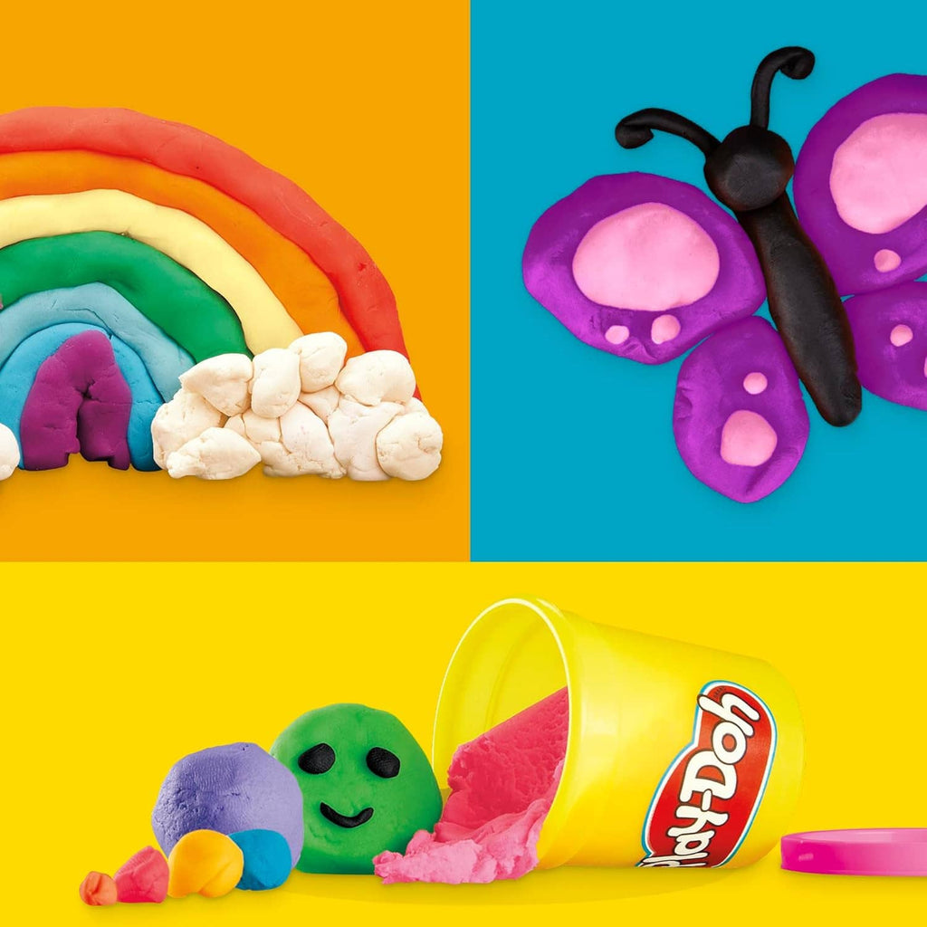 Assorted Play-Doh modeling compound with rainbow clay and loose molded pieces