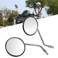 Motorcycle rearview mirror set, chrome round heads with black edge trim, two mirrors shown