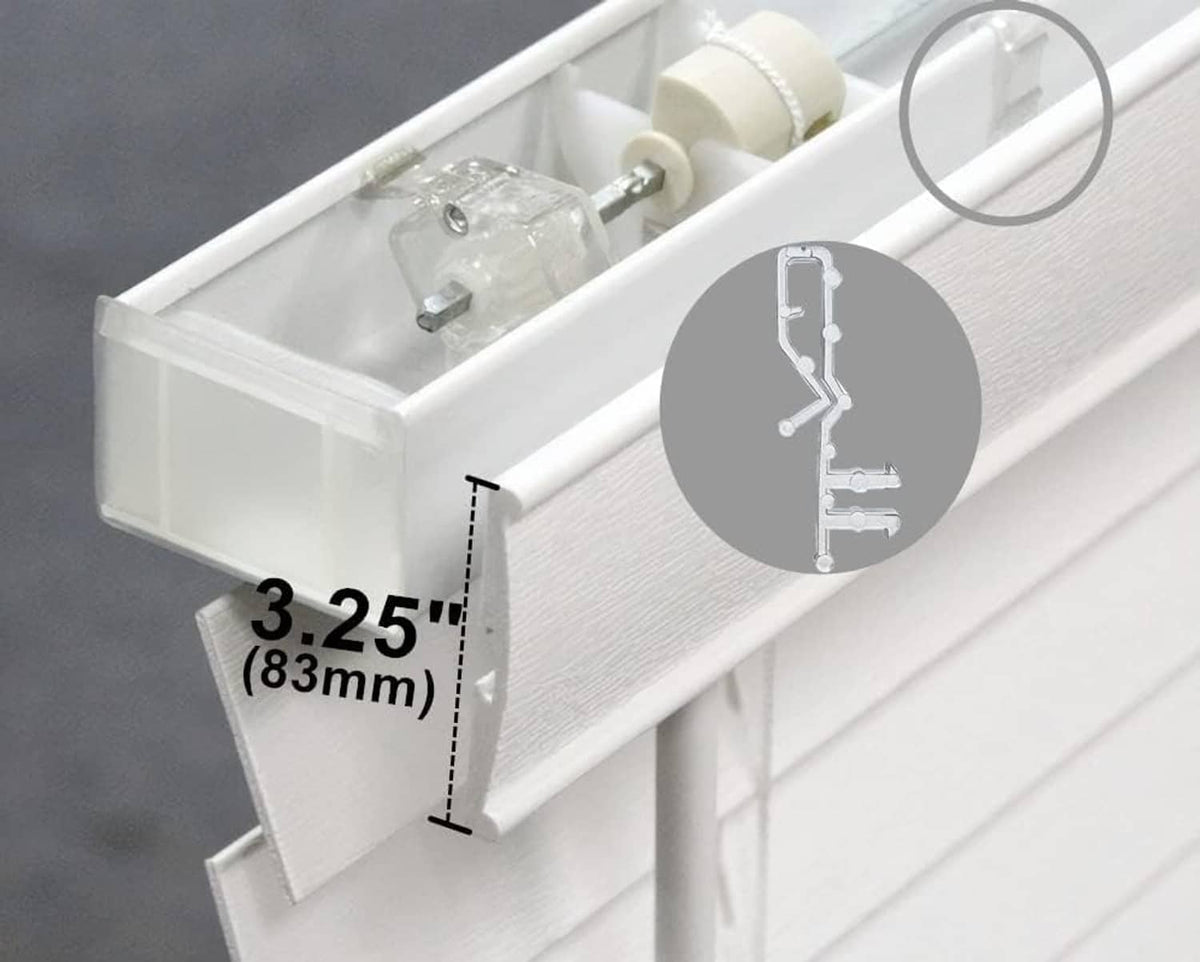 Hidden channel valance clip attached to a white valance rail, showing metal hooks