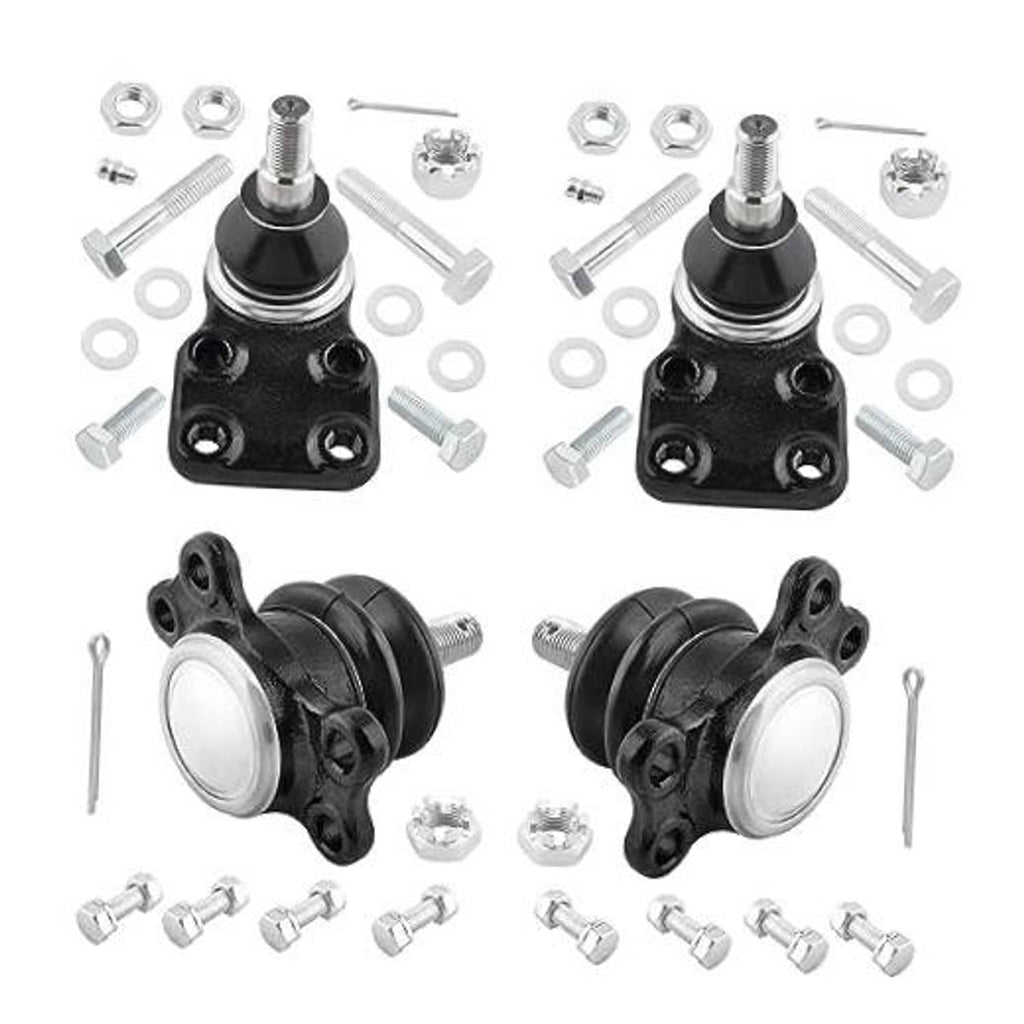 Set of 4 ball joints with black rubber boots, steel housings, and mounting hardware
