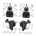 Set of 4 ball joints with black rubber boots, steel housings, and mounting hardware