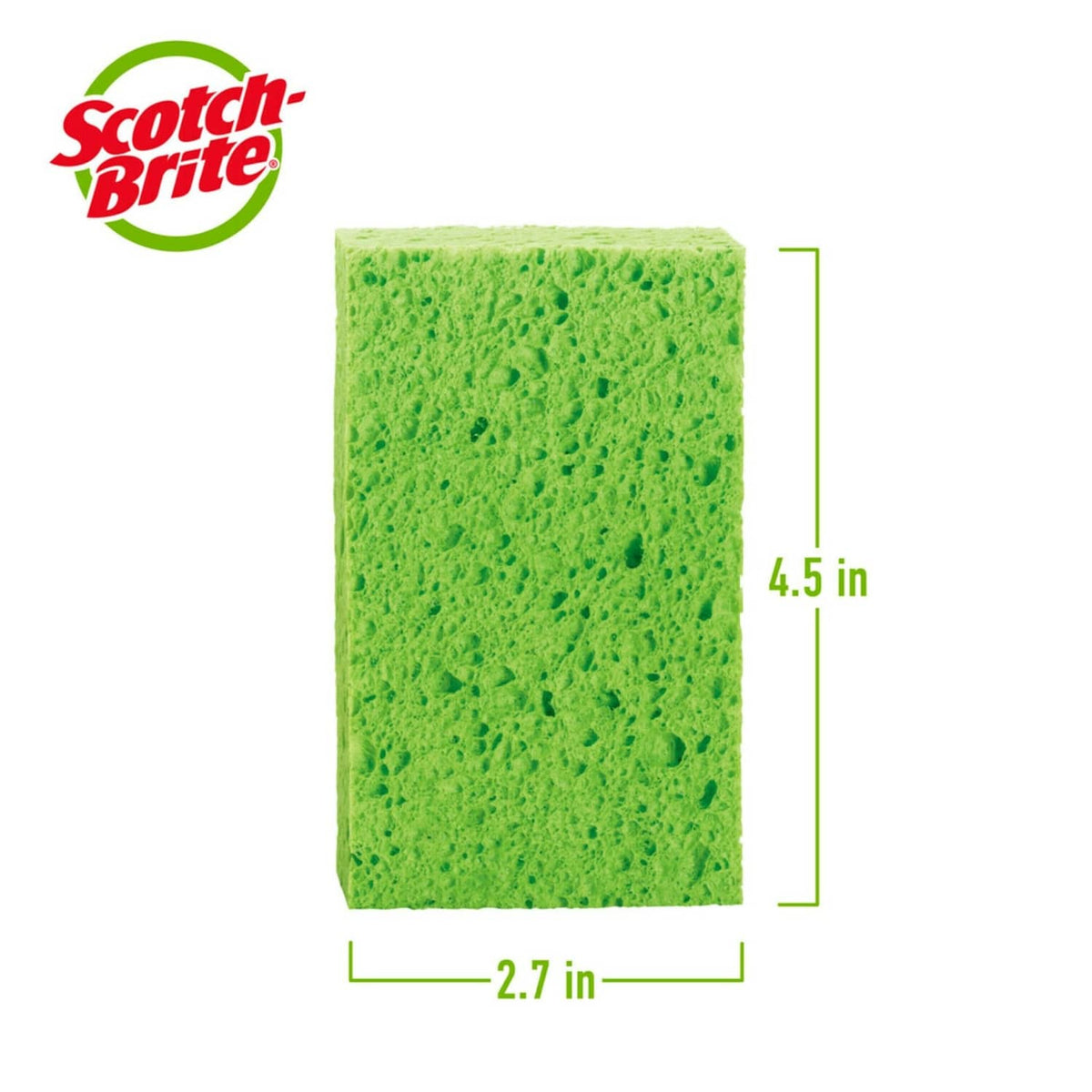 Green Ocelo sponge pad with size markings 2.7 in by 4.5 in